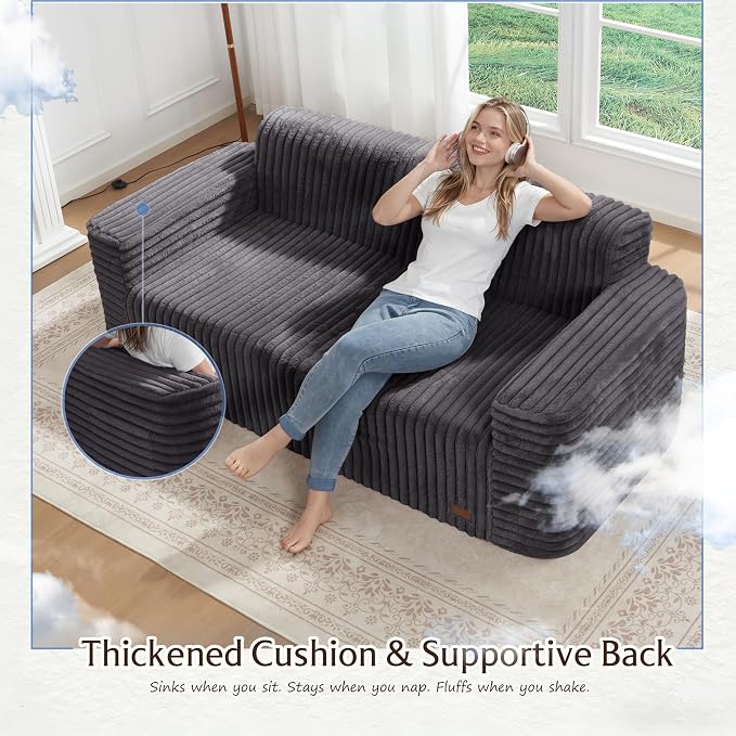 ZurNesfure Sofa Couch Cloud 3-seater Memory Foam Couch with Pillow No Assembly Required, Modern Couch with Removable Washable Cover Boneless Sofas for Living Room Bedroom Apartment (Darkgrey,3-Seater)