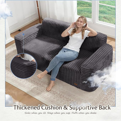 ZurNesfure Sofa Couch Cloud 3-seater Memory Foam Couch with Pillow No Assembly Required, Modern Couch with Removable Washable Cover Boneless Sofas for Living Room Bedroom Apartment (Darkgrey,3-Seater)