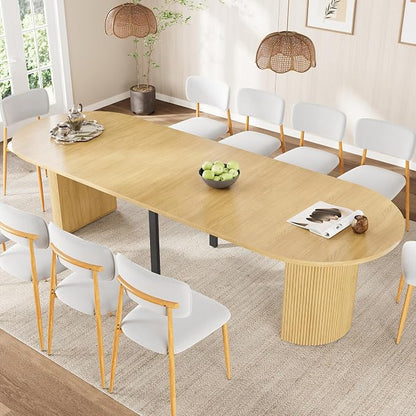 weselon 42"-120" Extendable Dining Table for 4-14, Expandable Oval Dining Room Table with Fluted Pedestal Base & Reinforced Metal Support Leg, Extra Large Modern Kitchen Table (Natural)