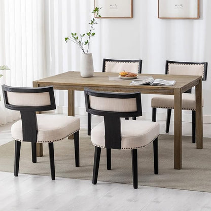 RIVOVA Mid Century Modern Dining Chairs Set of 4 Linen Fabric Upholstered Kitchen Side Chairs with Nailhead Trim, Modern Kitchen Armless Solid Wood Dining Chairs, Beige