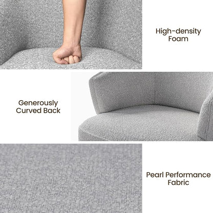 RoyalCraft Swivel Accent Chair, Fully Assembled Round Barrel Chairs, Oversized Upholstered Armchair with 360-Degree Base, Modern Club Chair for Living Room, Bedroom, Office, Grey