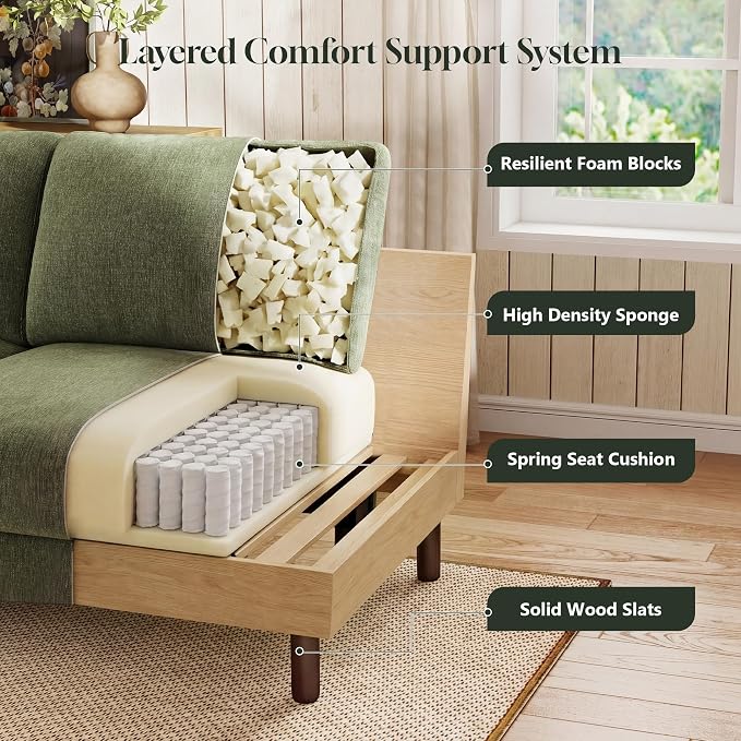 WorthFurni 68" Loveseat Sofa, Comfy Chenille Fabric Couches for Living Room with Spring Cushion and Solid Wood Frame, Modern Deep Seat Couch for Bedroom, Apartment, Office, Easy Assembly,Green
