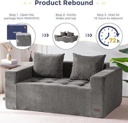MAXYOYO Modular Sofa Couch, 61" Loveseat Boneless Cloud Couch with Deep Seat, Chenille Upholstered Living Room Comfy Sofa Chair for Living Room, No Assembly Required, Light Grey