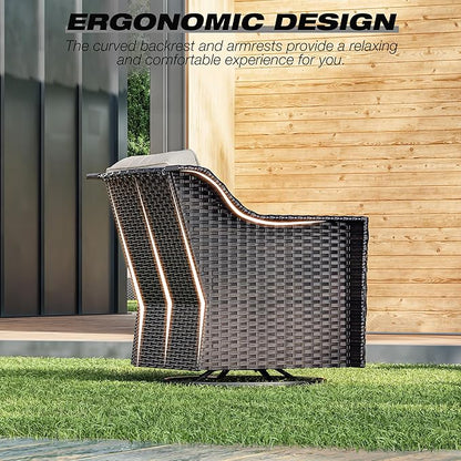 Joyside Wicker Patio Furniture Sets, 10 Pieces Upgraded Large Size Outdoor Furniture with 4 Swivel Rocking Patio Chairs, 3-Seat Sofa, Outdoor Ottoman, Thick Cushions, Wide Armrest, Beige