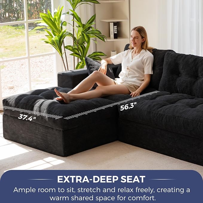 MAXYOYO Modular Sectional Sofa with Ottoman and Loveseat, Cloud Boneless Couch with Layered Cushion, Flexible Module Combination Sofa for Living Room, No Assembly Required,Black