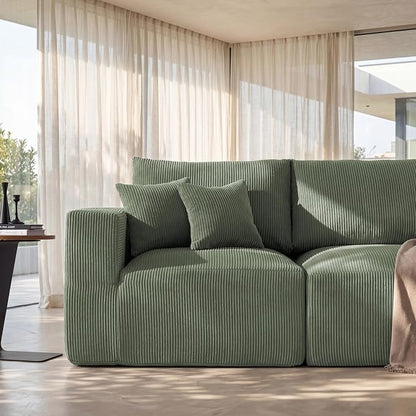 Modular Sectional Sofa Extension, Armless Memory Foam Cloud Chair, 31" Boneless Corduroy Upholstered Single Seat, No Assembly Required Accent Chair for Living Room Apartment Home Decor, Green