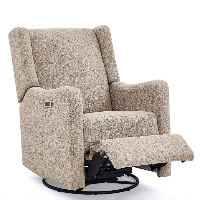 Delta Children Mercer Electronic Power Recliner and Swivel Glider with USB-A and Type-C Ports - Greenguard Gold Certified - Stain-Resistant Performance Fabric is Oeko-TEX Standard 100 Certified, Sand