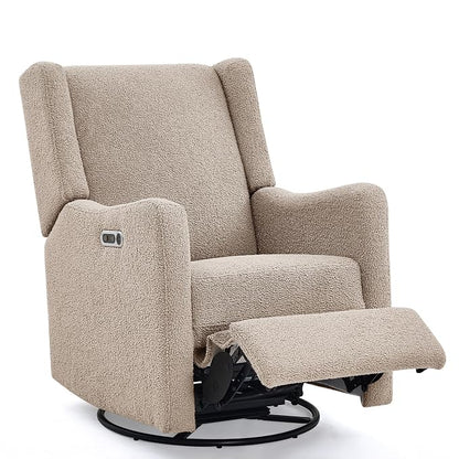 Delta Children Mercer Electronic Power Recliner and Swivel Glider with USB-A and Type-C Ports - Greenguard Gold Certified - Stain-Resistant Performance Fabric is Oeko-TEX Standard 100 Certified, Sand