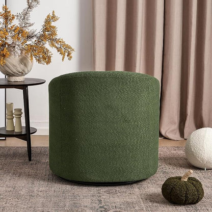 KINWELL 32" Wide Modern Boucle Swivel Barrel Chair, No Assembly Round Upholstered Swivel Accent Armchair for Living Room, Bedroom, Office (Green)