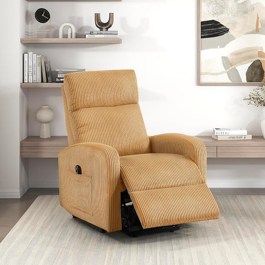 Lexicon Power Lift Recliner Chair for Elderly with Remote Control, Gentle Lift Motion, Side Pocket Armrest, Corduroy Upholstered Electric Recliner for Living Room/Bedroom, Easy Assembly, Yellow