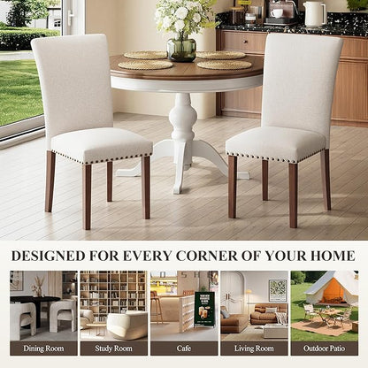 COLAMY Upholstered Dining Chairs Set of 4, Parsons Style Linen Beige Accent Chairs with High Back, for Round Kitchen Table or Small Dining Room – Comfortable & Stylish