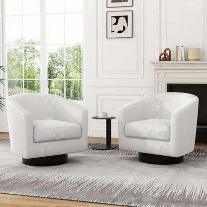 Swivel Barrel Accent Chairs Set of 4, Corduroy Upholstered Armchair Modern Round Club Arm Chair for Living Room, Comfy Single Sofa Seating Bedroom Side Reading Seat for Home Office - Beige
