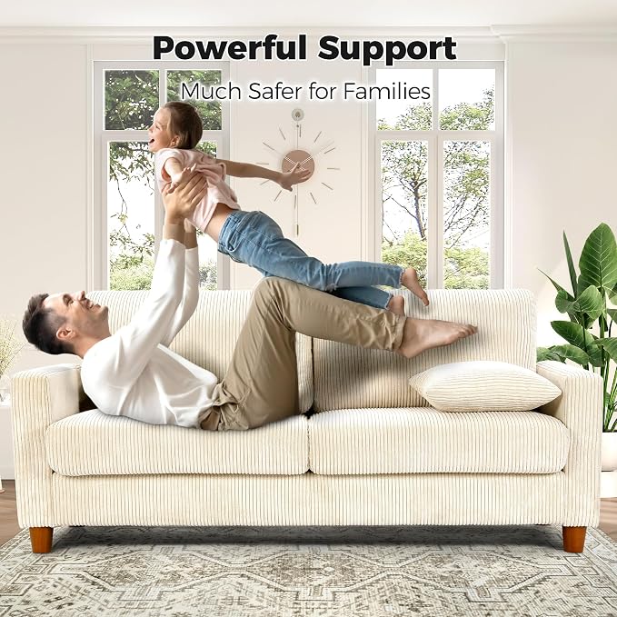 Kidirect 70in L Shaped Couch, Modular Sofa No Tool Assembly, Comfy Sectional Couches for Living Room 21in Deeper Seats, Corduroy Sofas for Living Room with 2 Pillows, Loveseat Sofa Set, Beige Couch
