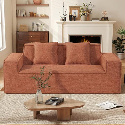 Luxanimarion 77'' Modern Small Loveseat, No Assembly Required Cloud Sofa Cloud Sofa Boneless Couches with 2 pcs Pillows for Living Room, Apartment(Polar Fleece-Brown)