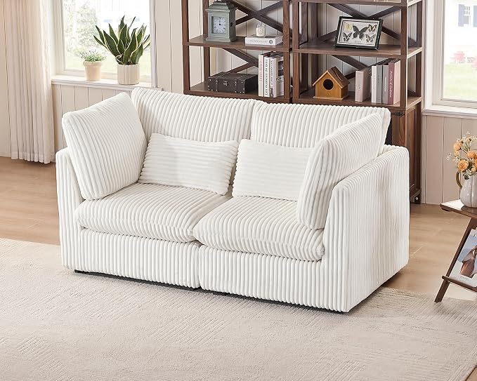77" Oversized Corduroy Couch Modular Sectional Sofa, Washable Cloud Couch Sectional, 2 Seater Sectional Couches for Living Room, Fully Cover Removable, Loveseat Sofa, Corduroy, White