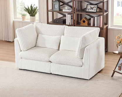 77" Oversized Corduroy Couch Modular Sectional Sofa, Washable Cloud Couch Sectional, 2 Seater Sectional Couches for Living Room, Fully Cover Removable, Loveseat Sofa, Corduroy, White