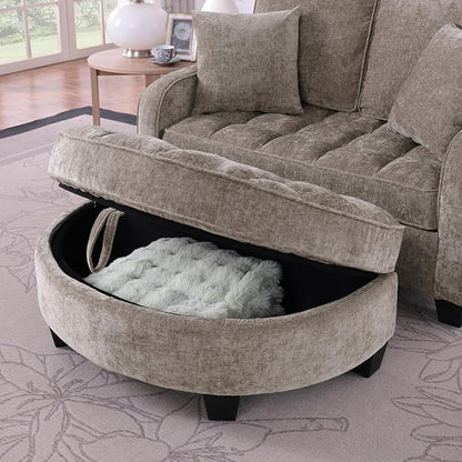 ERYE Chenille Tufted Loveseat Sofa and Ottoman Set, Tufted Recliner Sleeper Chaise Lounge with Curved Storage Ottoman,Reclining Backrest and Side Pockets, 4 Pillows