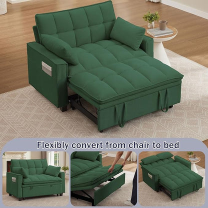 3 in 1 Convertible Sleeper Sofa Bed, 48" Pull Out Couches, Modern Loveseat Sleeper Sofa with Adjustable Reclining Backrest & Side Pockets for Living Room, Green