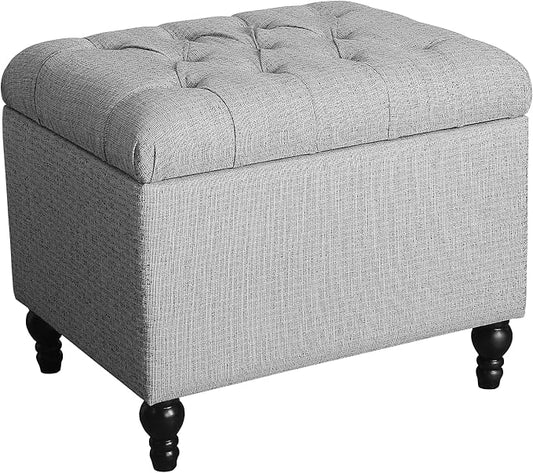HomePop 24" Button Tufted Storage Ottoman - Pewter Gray