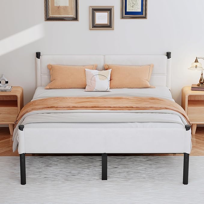 Metal Bed Frame,14Inch Full Size Bed Frame with Storage Space,Heavy Duty Sturdy Mattress Foundation,Easy Assembly,No Box Spring Needed,Full White