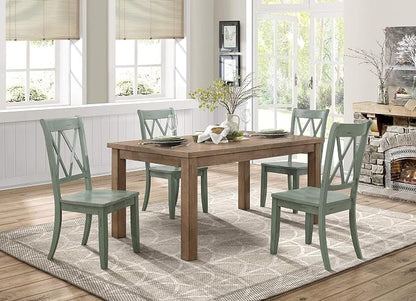 Lexicon Janina 5-Piece Dining Table Set - 66" Wood Kitchen & Dining Room Table with 4 Double X-Back Chairs, Rustic Farmhouse Rectangular Dining Set for Breakfast Nook & Family Meals, Teal