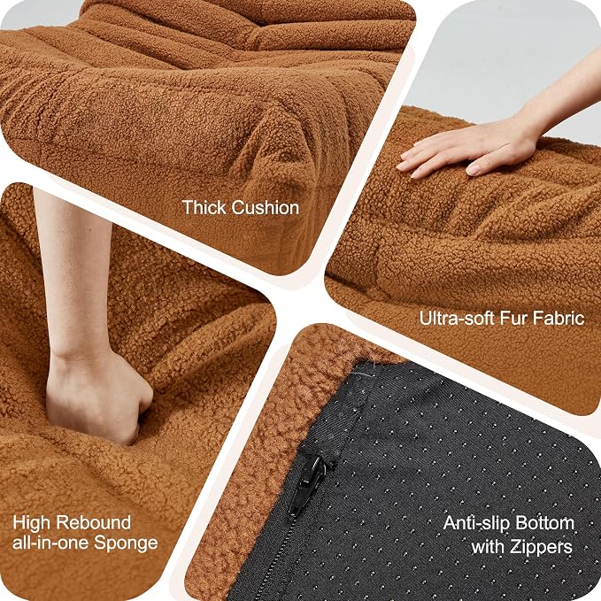 Hobestluk Adults Bean Bag Chair Faux Fur BeanBag Couch for Living Room | Brown Teddy,Ergonomic Design,Memory Foam,UltraSoft,Anti-slip Bottom,No Assembly Required,Decorative Style for Living Room