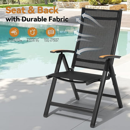 Pellebant 9 Pieces Aluminum Patio Table and Chairs Set - 57" Square Table and Foldable Chairs Outdoor Dining Set with Umbrella Hole, Weather Resistant Sturdy Frame for Deck, Porch & Backyard