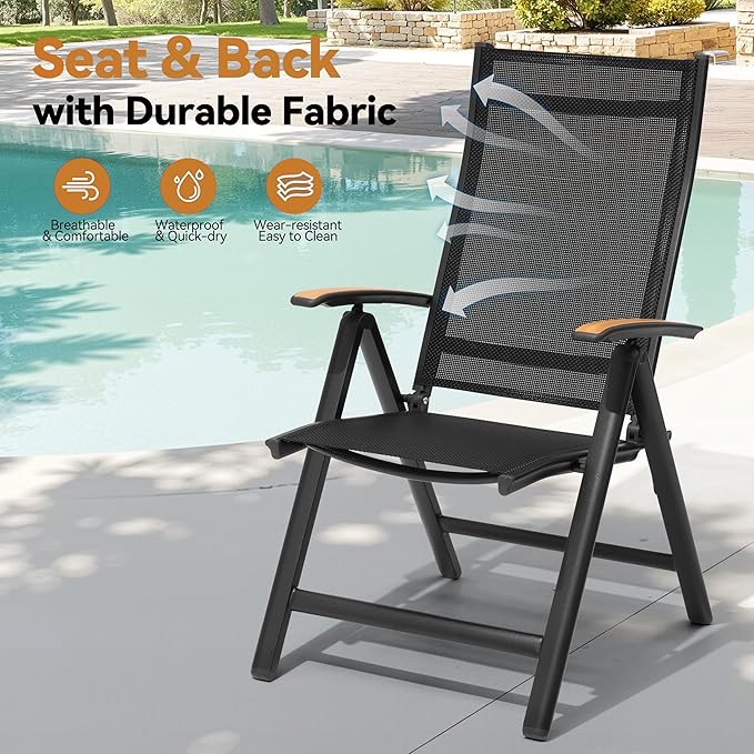 Pellebant 11 Pieces Aluminum Patio Table and Chairs Set - 94" Rectangular Table and Foldable Chairs Outdoor Dining Set with Umbrella Hole, Weather Resistant Sturdy Frame for Deck, Porch & Backyard
