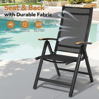 Pellebant 11 Pieces Aluminum Patio Table and Chairs Set - 94" Rectangular Table and Foldable Chairs Outdoor Dining Set with Umbrella Hole, Weather Resistant Sturdy Frame for Deck, Porch & Backyard