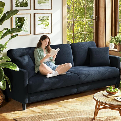 Welzona 83" Couches for Living Room, Teddy Sofa Couch, Comfy Sofas for Living Room, Tool-Free Setup Loveseat Sofa, All-Wood Love Seat Couches, Small Couch 2 Pillows Included, Slate Blue