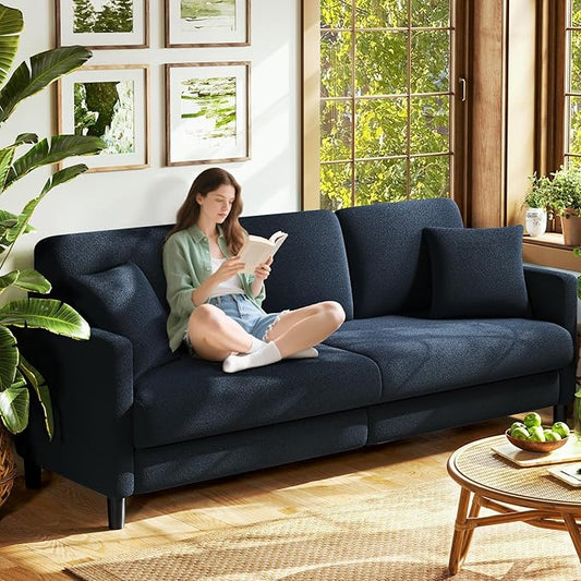 Welzona 83" Couches for Living Room, Teddy Sofa Couch, Comfy Sofas for Living Room, Tool-Free Setup Loveseat Sofa, All-Wood Love Seat Couches, Small Couch 2 Pillows Included, Slate Blue
