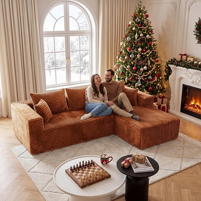 BSHOMGI Boneless Couches for Living Room, Modular L Shaped Couch with Deep Seat Oversized Right Facing Chaise, Memory Foam Compressed Spineless 3 Seater Sofa for Apartment