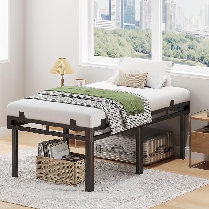 Superay Twin Bed Frame, 24 inch Metal Bed Frame & Box Spring 2 in 1 Platform with Rounded Legs, Double Layer Bed Frame with Matress Gasket & headboard Adapter, Support Up to 4000lbs