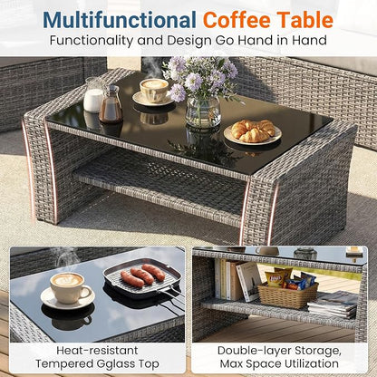 Wisteria Lane Patio Furniture Set, Wicker Outside Outdoor Furniture for All Weather, Patio Sofa with High Backrest Support and Wide Armrest for Backyard, Balcony, Deck, Porch, Ash Gray
