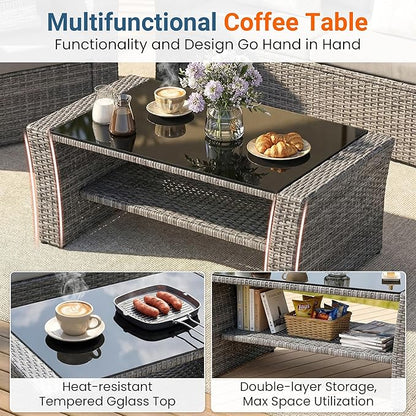 Wisteria Lane Patio Furniture Set, Wicker Outside Outdoor Furniture for All Weather, Patio Sofa with High Backrest Support and Wide Armrest for Backyard, Balcony, Deck, Porch, Navy Blue