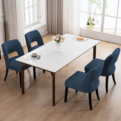 VKNOW Wooden Dining Chairs Set of 2, Modern Fabric Upholstered Dining Room Chair Kitchen Chairs, Farmhouse Dinner Chair for Kitchen Dining Room, Blue-Black Legs