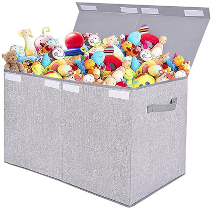 Pantryily Large Toy Box Chest Storage Organizer with Lid,Collapsible Kids Toys Boxes Basket Bins with Sturdy Handles for Boys and Girls, Nursery, Playroom, Closet 25"x13" x16" (Light Grey)