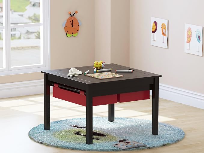 UTEX 2 in 1 Kids Construction Play Table with Storage Drawers and Built in Plate (Espresso)