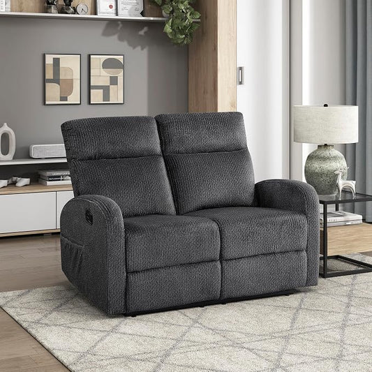 Lexicon Manual Reclining Loveseat, Textured Microfiber Loveseat Recliner, Wall Hugger, Track Arms, Magazine Pockets, Manual Dual Recliners for Living Room/Office/Apartment, Easy Assembly, Dark Gray
