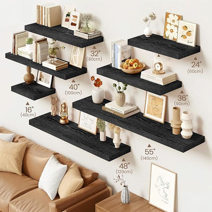 Vivelove 48 Inch Floating Shelves, Deep Wall Shelves with Invisible Brackets, Display Shlf for Bathroom Living Room Kitchen Bedroom Office Farmhouse Home Decor, 48" X 9.3" X 1.5" - Set of 2, Black