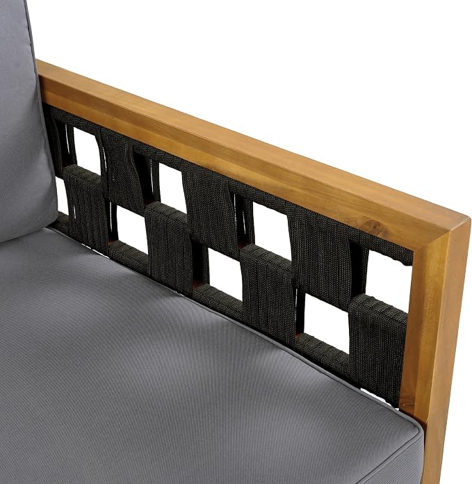 Merax Outdoor 3 Seater Daybed, Acacia Wood Patio Day Bed Couch Sofa with Cushions & Stylish Rope Weave Armrest, 67.5" L Outdoor Seating for Gardern Deck Porch Balcony, Dark-Grey