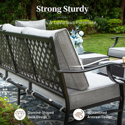 SUNSHINE VALLEY Metal Patio Sofa with 5.75" Extra Thick Waterproof Cushion, 3-Seater High-Back Outdoor Couch All Weather Outdoor Seating for Backyard Deck Front Porch, Gray