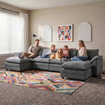 Homall 159" Modular Sectional Sofa, U Shaped Sofa Couch with Reversible Ottoman, DIY Combination Chenille Deep 4-Seat Cloud Couch for Living Room, Apartment (Light Grey, U Shaped Sofa)