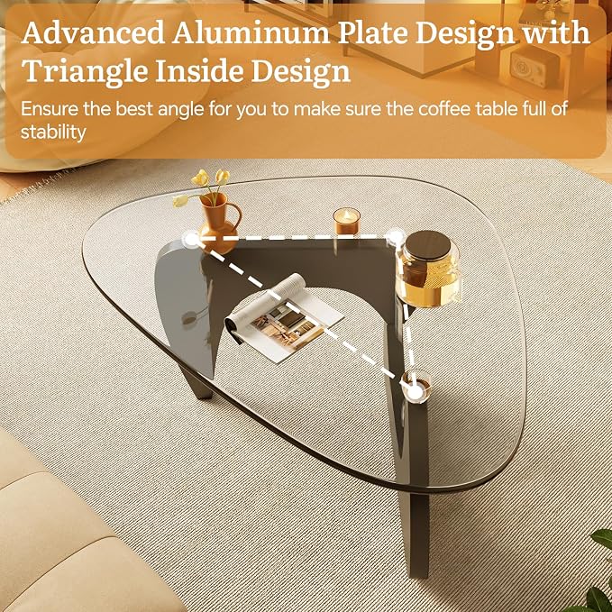 Coffee Tables Glass Small Farmhouse Coffee Table Mid-Century Modern Wood Center Table for Living Room, Black Transparent, 45 Inch