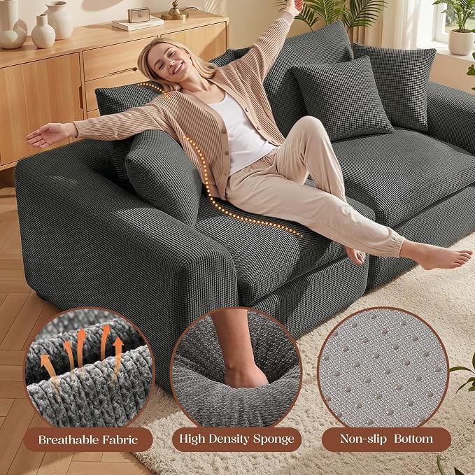 Benazcap Oversized Cloud Sectional Couches for Living Room, L-Shaped Convertible Sofa, 7-Seat Modular Boneless Couch with Movable Ottoman, Darkgrey
