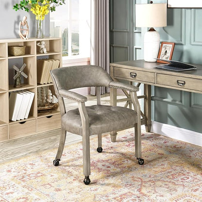 LEEMTORIG Set of 8 Dining Chairs with Casters and Arms, Large Rolling Dining Chairs with Wheels, Accent Poker Chairs, Solid Wood Boss Caption's Chairs, 26" D x 25.2" W x 31.5" H, Soft Grey SY-1318-UA