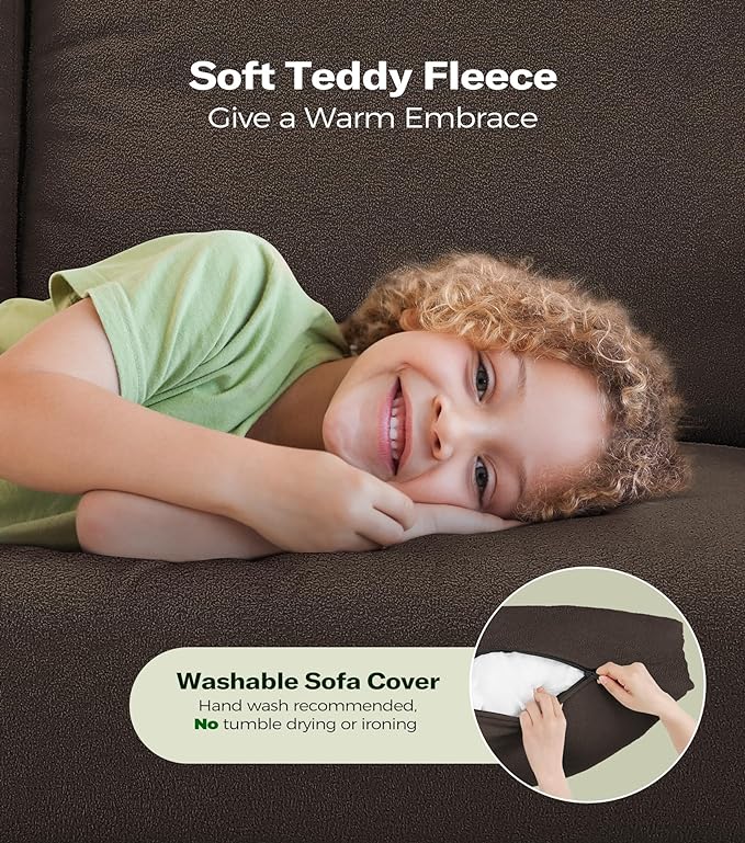 Welzona 83" Couches for Living Room, Teddy Sofa Couch with Storage Ottomans, U Shaped Couch with Movable Ottomans, Tool-Free Modular Sectional Sofa, All-Wood Sofas for Living Room 2 Pillows, Khaki