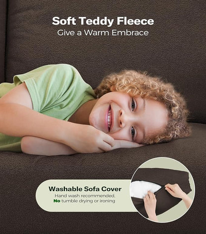 Welzona 3-Layers Cloud Loveseat Sofa, 51" Small Couch for Living Room, Bedroom - Tool-Free Assembly with Teddy Fabric Small Sofa - Brown - Futon Couch - Removable Washable Covers - 650lbs Capacity