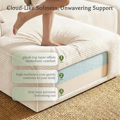 Homkdom 98" Boneless Modular Sectional Sofa, Cloud Couch with 27" Deep Seat & Oversized Chaise, L-Shaped High-Density Foam Sofa for Living Room Apartment, No Assembly Required (White, Left Facing)
