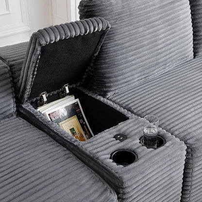 ivoros 125 Inch Modular Sectional Sofa Couch, Oversized Modern Cloud Couch for Living Room, U Shape Couches with 2 Ottomans, USB Ports and Cup Holders, Grey Corduroy Boneless Sofas, Sofa in a Box